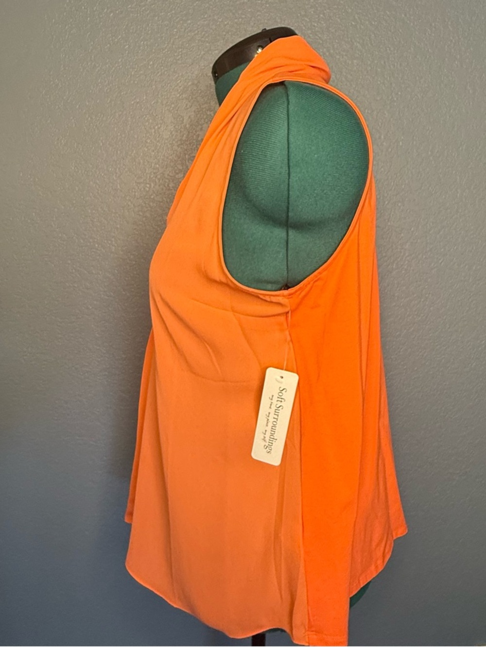 Soft Surroundings NWT Orange Sleeveless Blouse Draped Neck Top Size Large Flowy - Picture 3 of 8